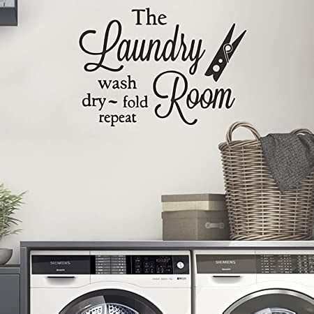 Laundry Room Vinyl Wall Decal Saying Wash Dry Fold Repeat Wall Sticker