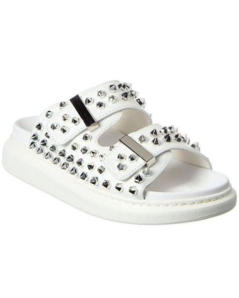 Alexander Mcqueen Leather Studded Double Strap Sandal In White Lyst