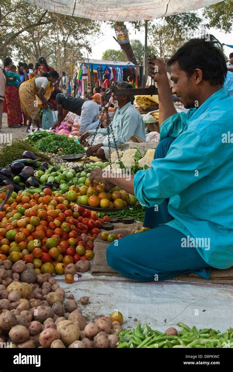 Indian farmer's market in Mocha Village, Madhya Pradesh, India Stock ...