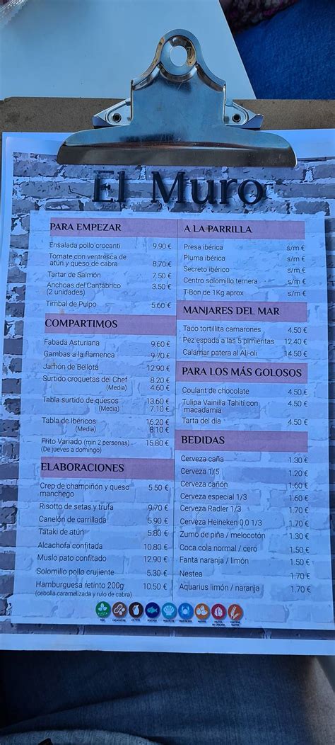 Carta Del Pub Y Bar El Muro Santiponce