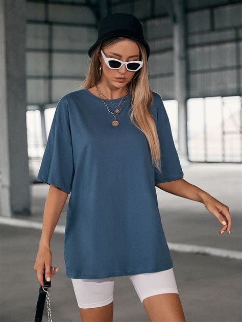 Solid Drop Shoulder Oversized Tee Fashion Clothes Women Trendy