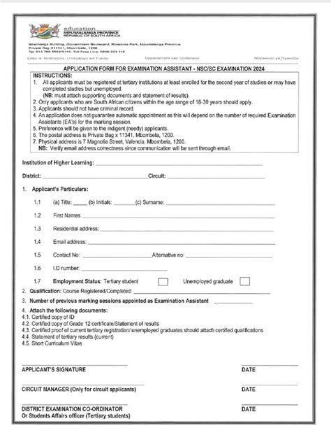 Mpumalanga Education Exam Assistants 2024 Application Form | PDF