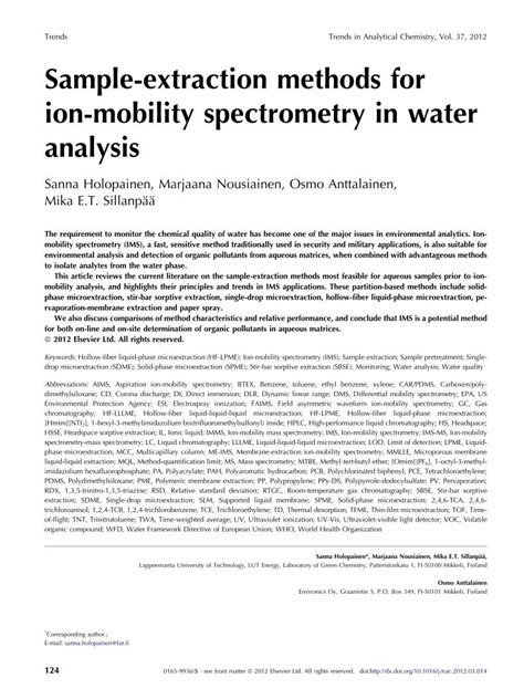 Pdf Sample Extraction Methods For Ion Mobility Spectrometry In Water Analysis Dokumen Tips