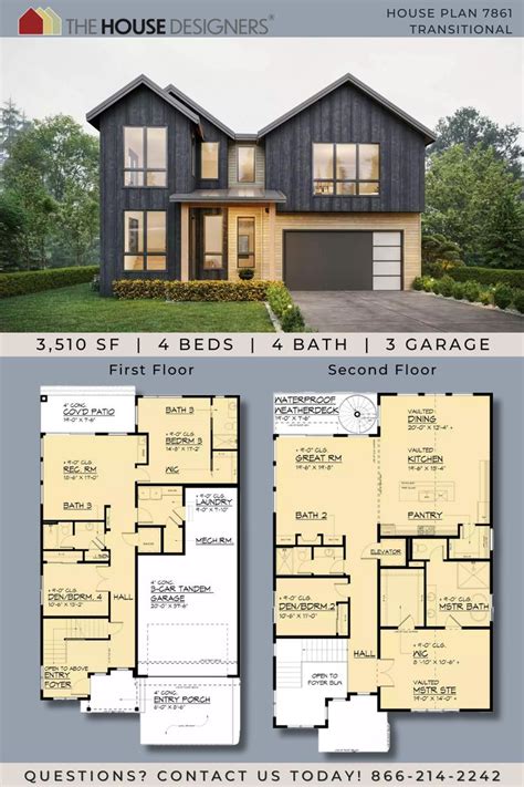 Two Story Transitional Style House Plan In Modern House