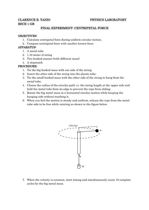 Solution Physical Laboratory Experiment Centripetal Force Studypool