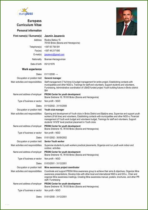 002 Lebenslauf Erstellen Europass Europass Curriculum Vitae Europass Cv Format Doc Vorlage