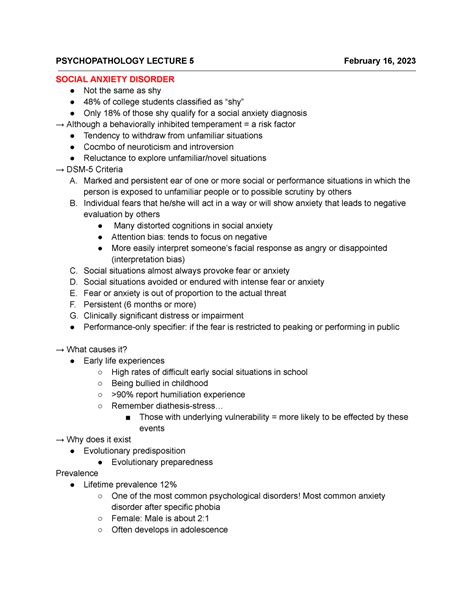 Psy12 Lec 5 Dsm 5 Criteria For Social Anxiety Disorders Generalized Anxiety Disorder Gad