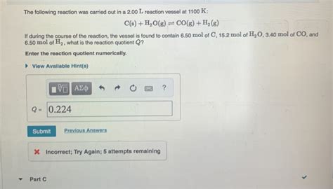 Solved The Following Reaction Was Carried Out In A L Chegg