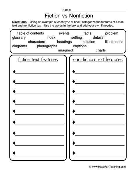 Fiction And Nonfiction Worksheets Grade 4