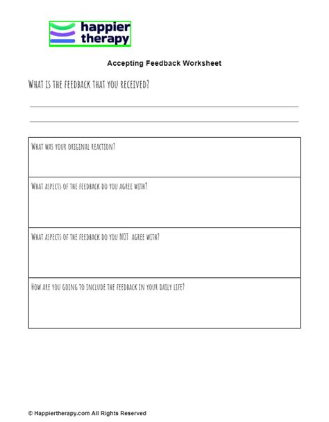 Accepting Feedback Worksheet Happiertherapy