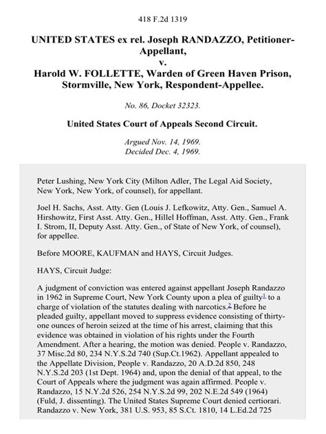 United States Ex Rel Joseph Randazzo V Harold W Follette Warden Of