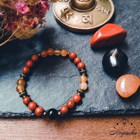 Bracelet Confiance En Soi Jaspe Rouge Cornaline Et Onyx Nogacha