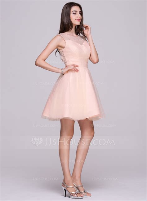 A Line Princess Scoop Neck Short Mini Tulle Homecoming Dress With