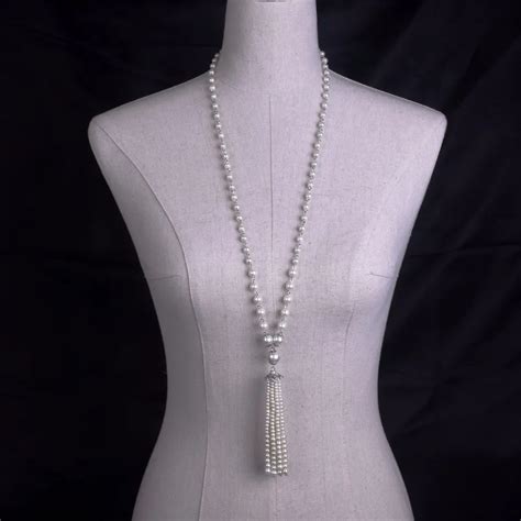 Long Pearl Necklace Pearl Tassel Pendant Necklace Pearl Beaded Necklace Multi Layer Pearl