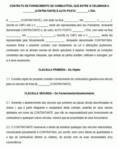 Contrato Padrão de Fornecimento de Combustível