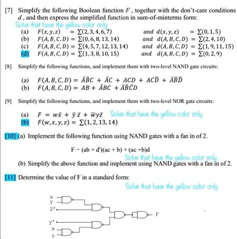 Solved Simplify The Following Boolean Function F Together With The