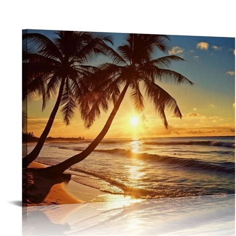 COMIO Beach Coconut Tree Sunset Landscape Canvas Painting Poster Wall