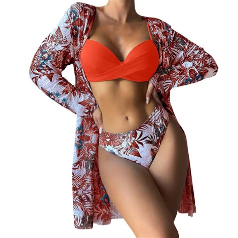 WNVMWI High Waist Bikinis 2024 3 Piece Bikini Set Cover Up Swimsuit For