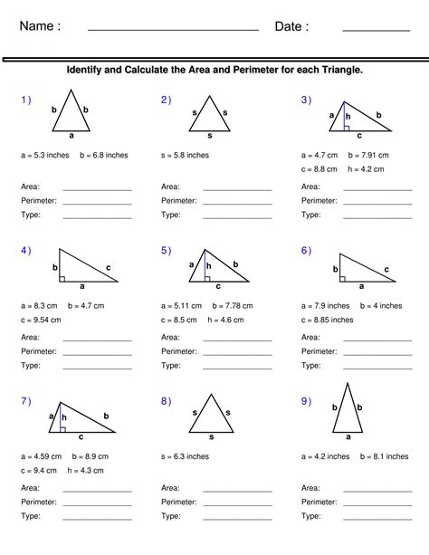 Area Of A Triangle Worksheets