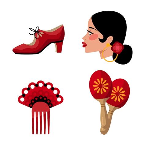 Colección de elementos de baile flamenco dibujados a mano Vector Premium