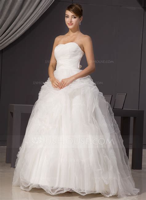 Ball Gown Sweetheart Sweep Train Satin Organza Wedding Dress With Bow S