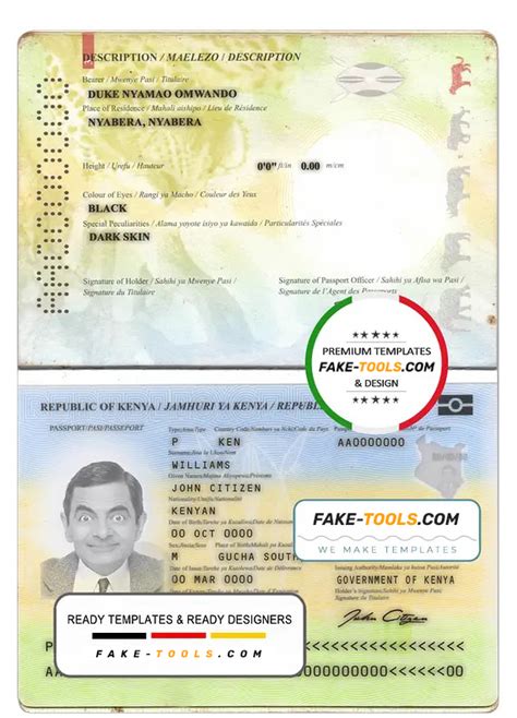 Kenya Passport Template In Psd Format Fully Editable 2017 Present Fake Tools