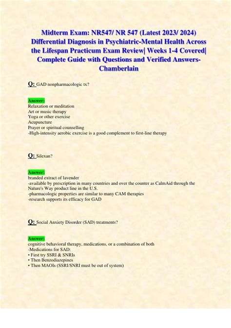 Midterm Exam NR547 NR 547 Latest 2023 2024 Differential Diagnosis