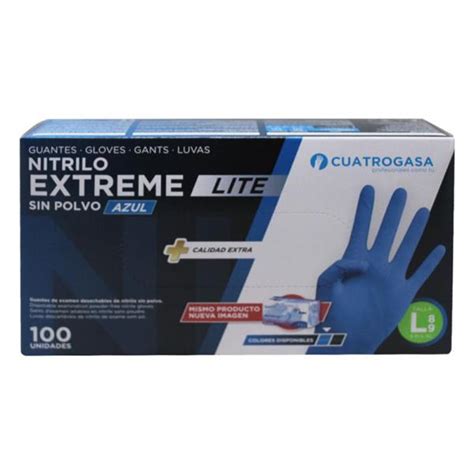 Cuatrogasa Caja De 100 Guantes De Nitrilo Sin Polvo Extreme Lite Color