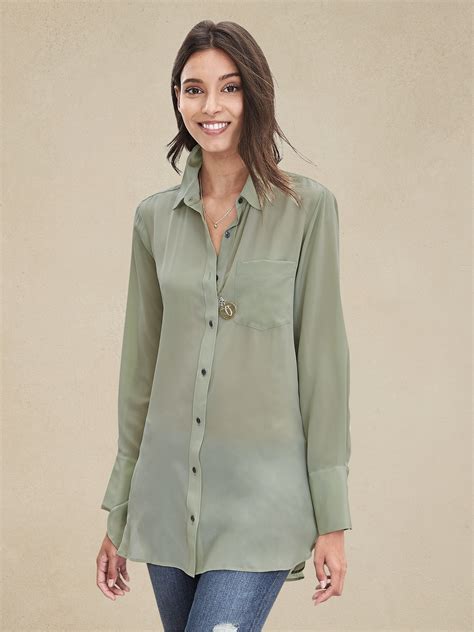 Petite Semi Sheer Silk High Low Blouse Banana Republic