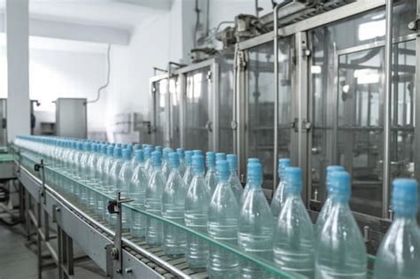 Premium AI Image A Line Of Empty Bottles With Blue Caps On Them