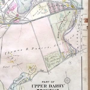 Upper Darby Township Map, Original 1909 Delaware County Atlas, Tower ...