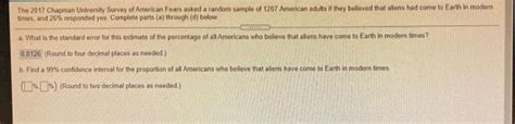 Solved The 2017 Chapman University Survey Of American Fears Chegg