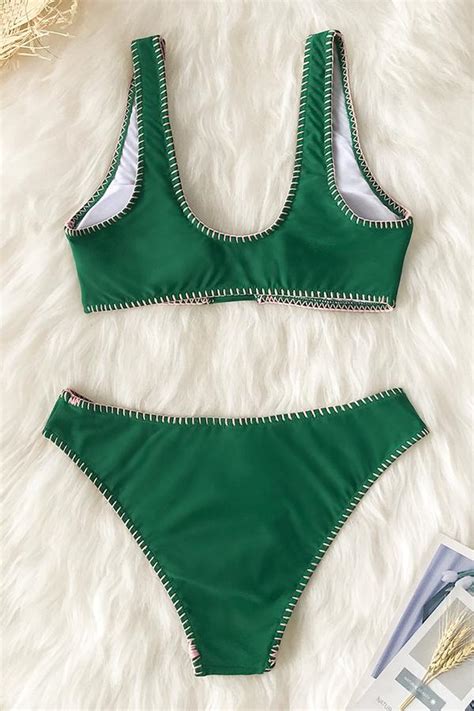 Gr Ner Crochet Trim Riemchen Bikini Cupshe Deutschland