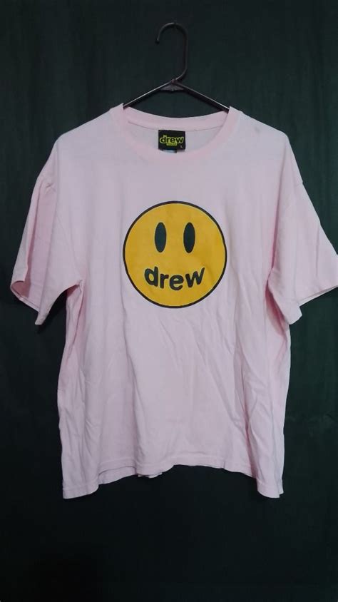 Drew Smiley Face Print Pink Color Men S Fashion Tops Sets Tshirts