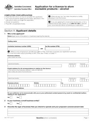 Fillable Online Ato Gov Application For A Licence To Store Fax Email