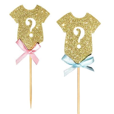 30 Pack Glitter Gender Reveal Cupcake Toppers Gender Reveal