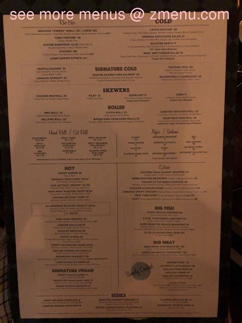 Menu at CATCH restaurant, Las Vegas