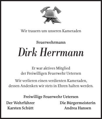 Traueranzeigen Von Dirk Herrmann Sh Z Trauer