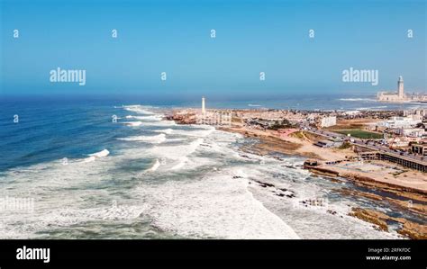 Aerial Drone View Of Casablanca Morocco Atlantic Ocean Rocky