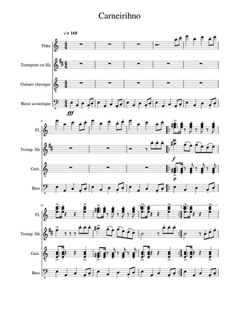 Brazil Sheet Music For Flute Trumpet In B Flat Guitar Bass Guitar