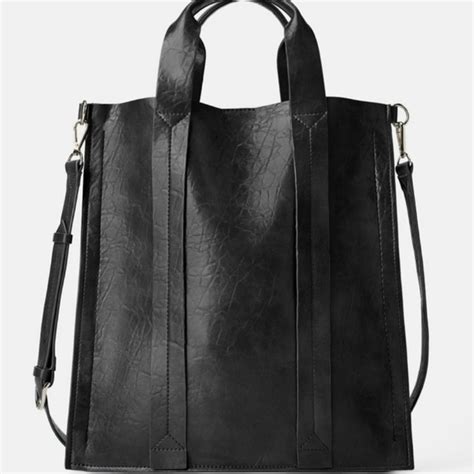 Zara Bags Zara Flat Shopper Tote Black Leather Street Style Poshmark