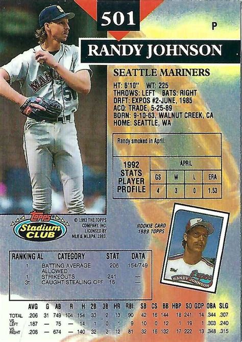 Topps Stadium Club Randy Johnson Seattle Mariners Ebay