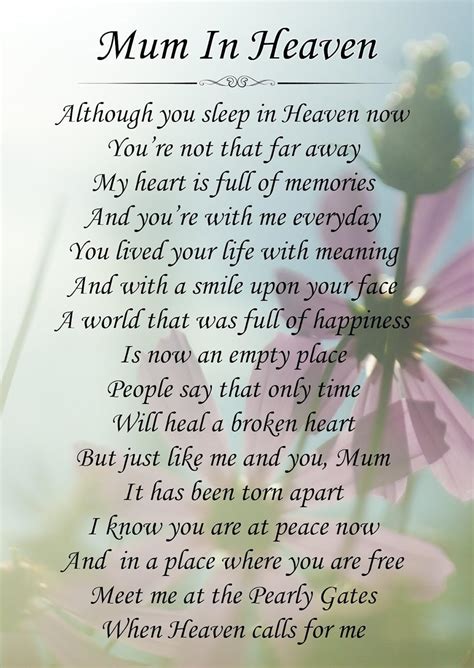 Mum In Heaven Memorial Graveside Poem Keepsake Card Includes Free