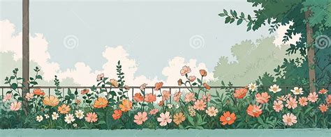 Muted Color Palette of Flowers in Lofi Scenery. Anime Style Stock Image ...