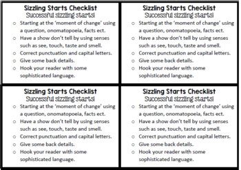 Sizzling Starts Success Criteria By Ms Moloney TPT