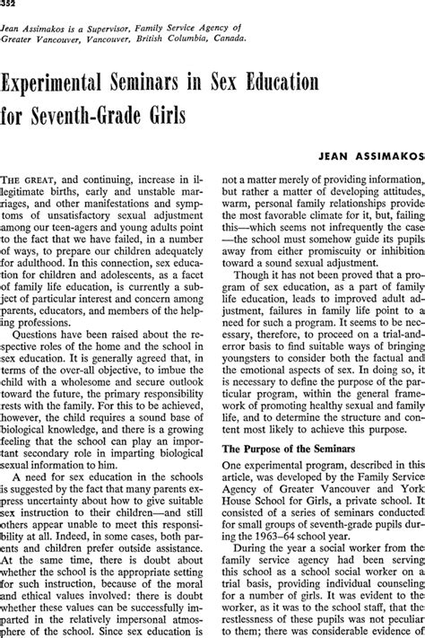 Experimental Seminars In Sex Education For Seventh Grade Girls Jean