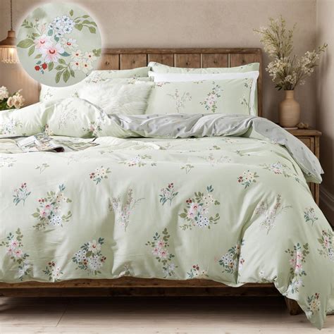 Fadfay Floral Duvet Cover Set Queen 100 Cotton Sage Green Comforter Set Coquette