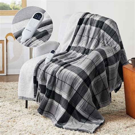 Amazon Bedsure Plaid Heated Throw Blanket Flannel Sherpa Electric