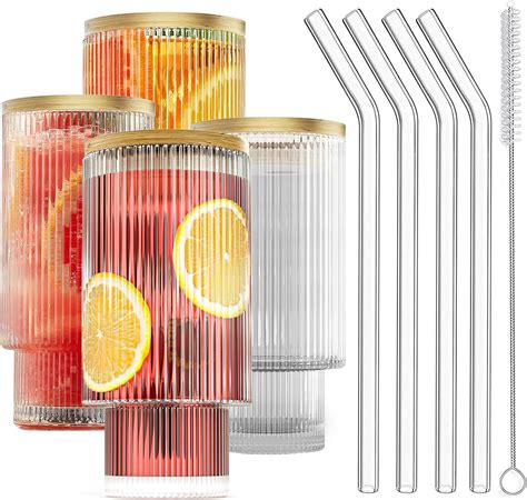 Amazon Glass Cups With Lids And Straws Oz Drinking Glasses Set