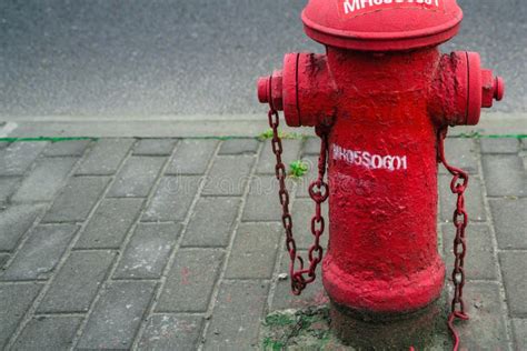 The Red Fire Water Hydrant Beside The Road Stock Photo Image Of Metal